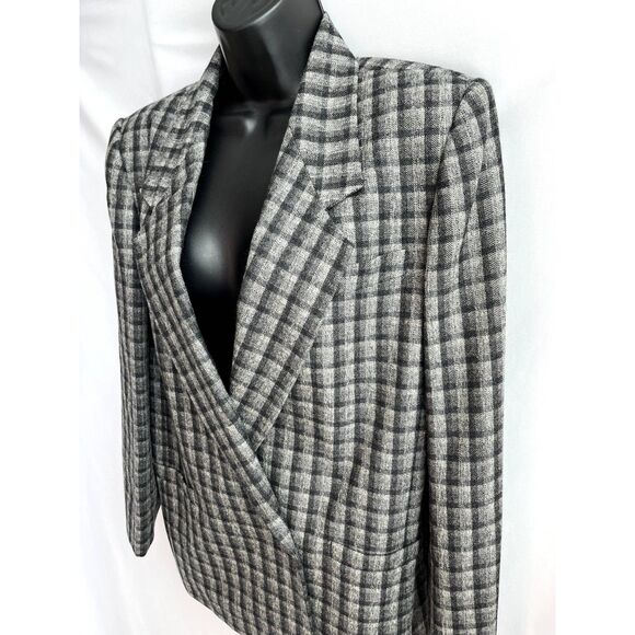 Vintage Michelle Stuart 100% Wool Grey Plaid Checkered Blazer Sz 8 Career Office - Picture 4 of 10